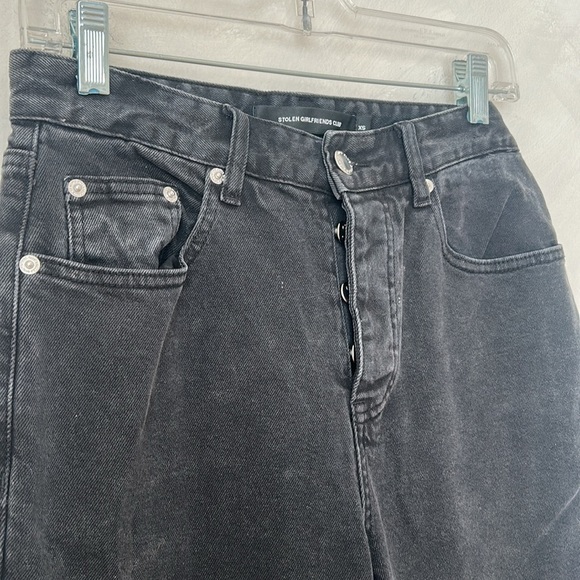 Stolen Girlfriends Club high rise taper black jeans with embossed leg sz XS - Picture 2 of 11